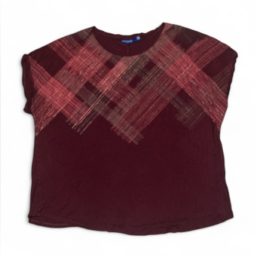 Apt. 9 Burgundy Plaid Graphic Tee- Size 0X